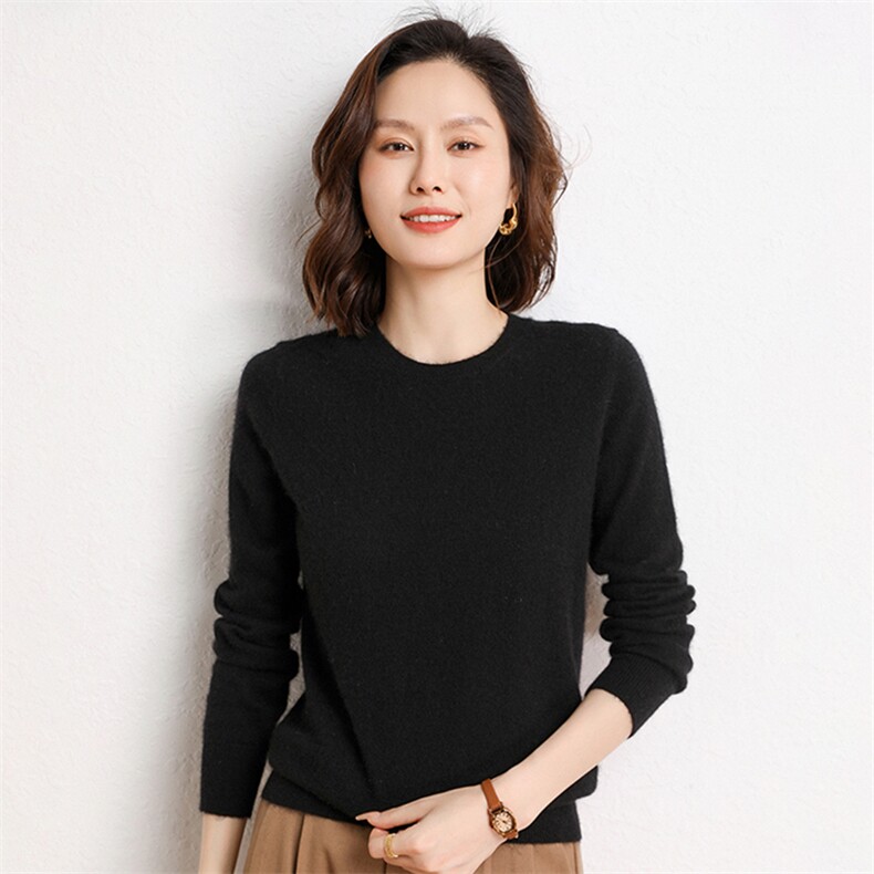 春秋新款纯山羊绒衫女圆领宽松套头毛衣内搭软糯打底针织衫,女装羊绒衫,纳丰羊绒