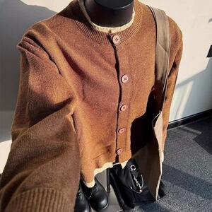美式潮牌假两件撞色开衫毛衣休闲百搭宽松外套男513AKS2581P60图片