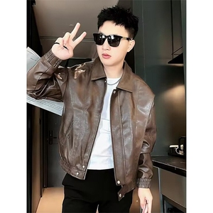 PU9127-P67 复古机车软皮衣外套男仿真皮美式黑色短款秋冬图片