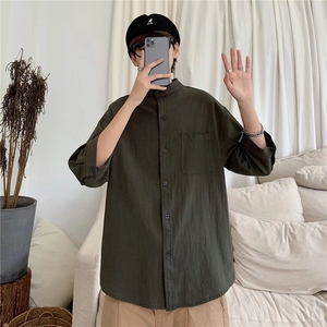 2025衬衫男士夏季薄款冰丝衬衣男生上衣服潮牌流休闲外套图片