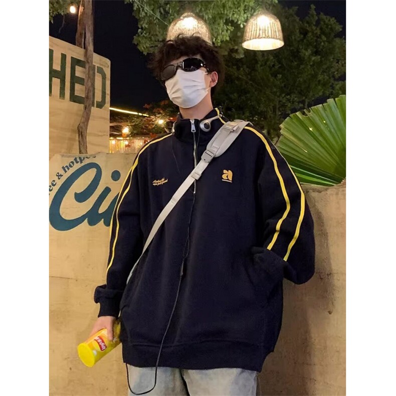 春秋日系复古拼接立领休闲卫衣男女生宽松套头工装上衣W117,男装工装外套,星座1116A（原606A-3）