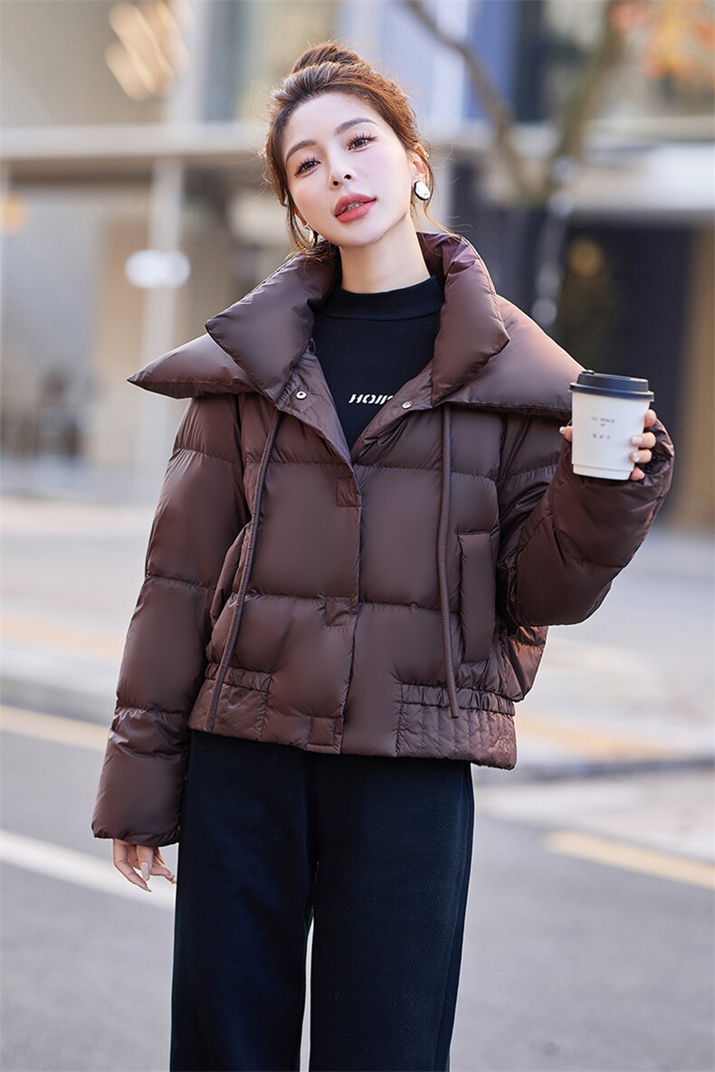 立领羽绒服女短款90绒2023新款冬季宽松时尚小个子白鸭绒加厚外套,女装羽绒服,千千佰惠