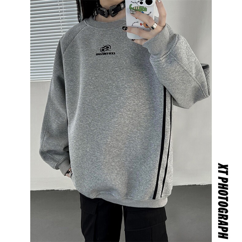 秋装新品美式三条杆织带重磅情侣卫衣外套上衣男女G1090P48,女装短外套,电商A339