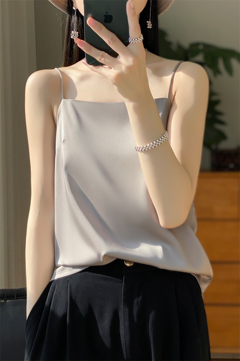 优雅气质吊带背心女夏季新款纯色内搭上衣时尚百搭小衫,女装背心吊带,绒宛羊绒
