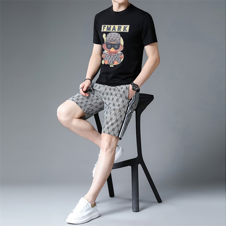 C231513钱塘2020-2夏季新款男士休闲运动套装时尚印花两件套P116,男装休闲套装,钱塘207-2