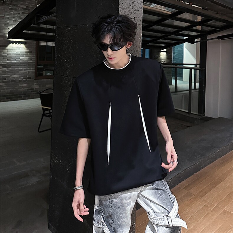 2025新款撞色T恤男美式宽松重磅高密罗口圆领短袖A210A-TX28-P30，男装T恤，电商A210A