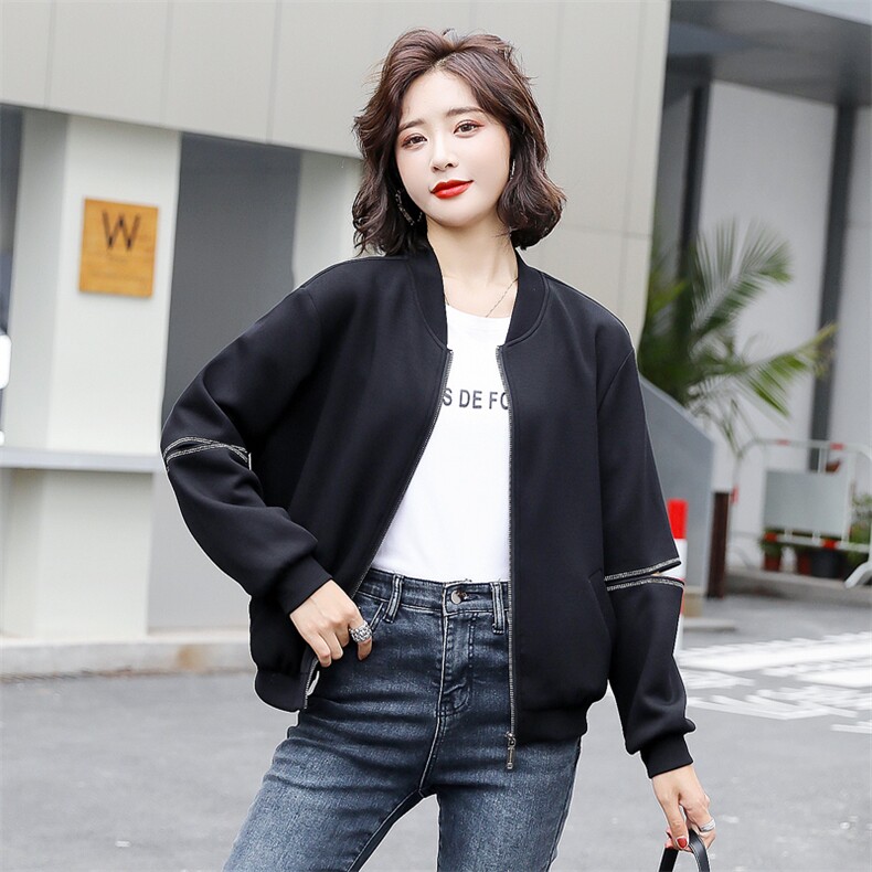 太空棉棒球服外套女2022春秋新款韩版宽松印花上衣洋气百搭短外套，女装短外套，美沁