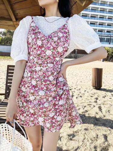 初夏新款镂空提花加碎花吊带连衣裙，女装背心吊带，艾丽贝儿