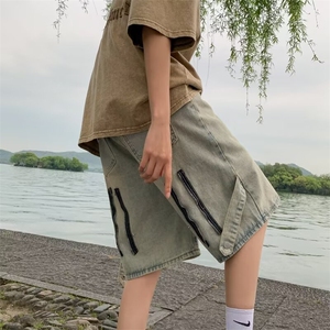 牛仔裤短裤男韩版潮流拉链高街帅2024夏季新款ins五分裤RK278-P38图片