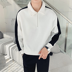 白色2023春装社会小伙修身翻领拼色卫衣男潮WY05-P65控价98，男装卫衣，电商A108