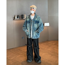 美式工装牛仔外套男款宽松秋季重磅水洗复古多口袋翻领夹克，男装夹克，星座410-6（原星座1304-1）