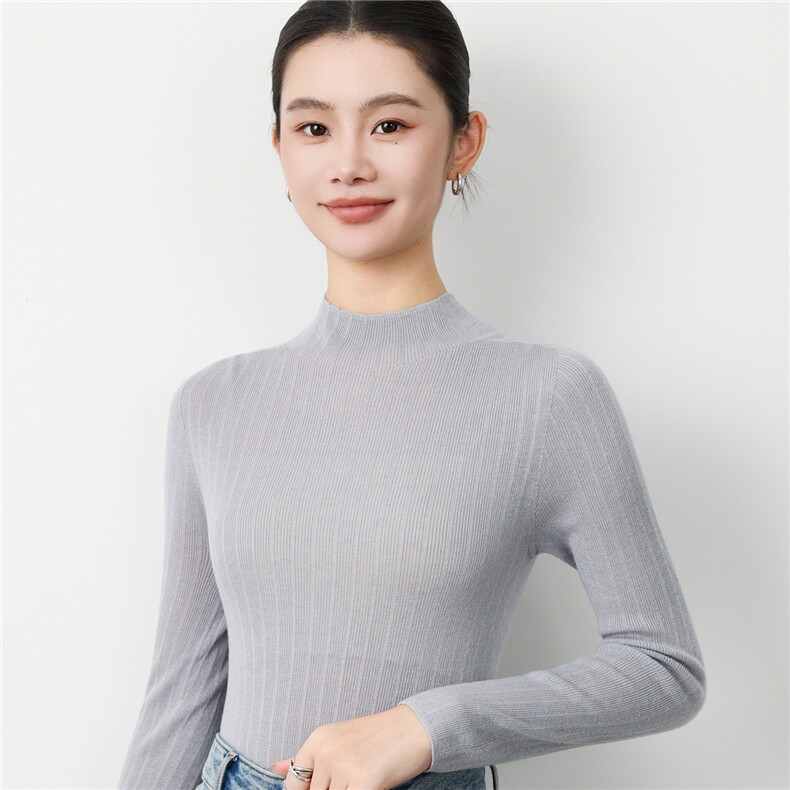 2025年秋季新款十八针一线针织半高领女士羊毛衫时尚休闲通勤百搭,女装羊毛衫,戎洋