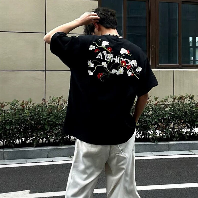 万针全刺绣工艺高品质260克双纱纯棉美式高街短袖T恤特P33,男装T恤,电商A486-1