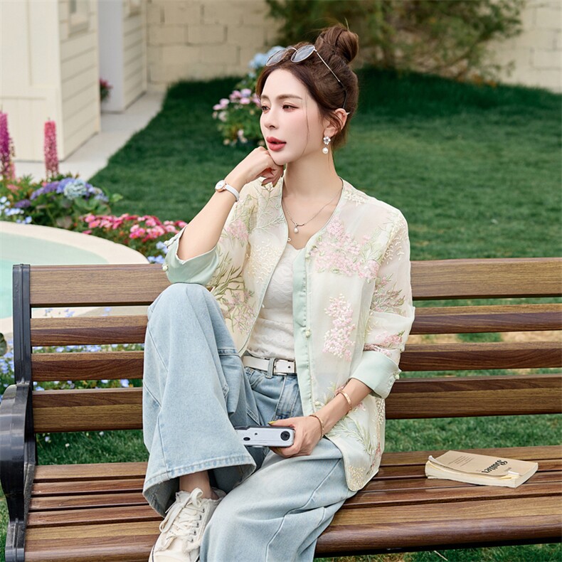 档口现货2025年夏季女装韩版休闲新中式防晒衣外套,女装短外套,靓星雨