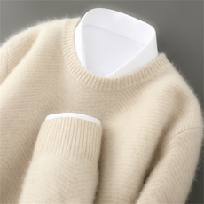 2025年秋季新款七针水波纹针织男士圆领羊毛衫时尚休闲通勤百搭，男装羊毛衫，雅邦羊绒