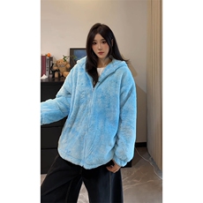 A2260P88-夹棉兔毛毛绒绒情侣外套男女秋冬新款扎染连帽棉衣，男装棉衣，电商B241