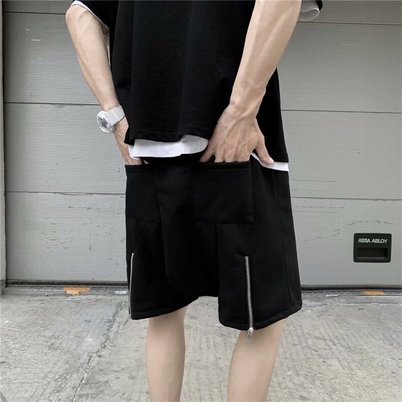 日系高街后拉链短裤男痞帅学生五分抽绳直筒运动阔腿裤 K840-P28图片