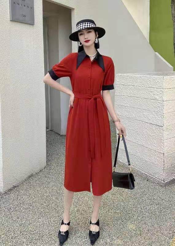 中式扣撞色连衣裙，女装连衣裙，迪蔓君翔