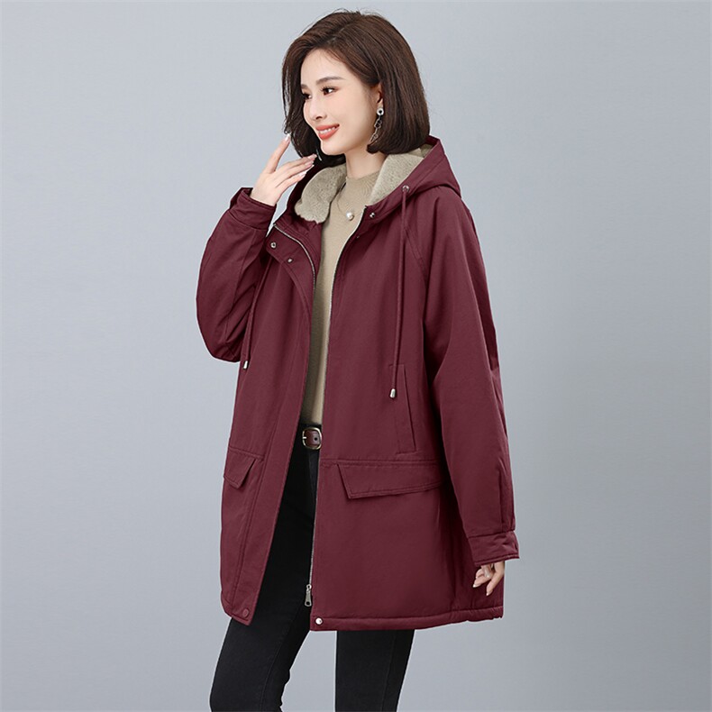 加厚棉衣中长款女2024年秋冬装新款妈妈装加绒宽松大码派克服外套,女装派克服,希欧阁