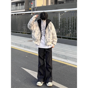 美式覆古春秋扎染假两件拼接设计痞帅男女飞行夹克JK215图片