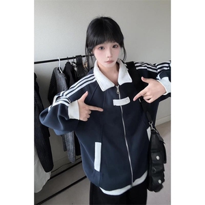 抖音得物高品质26春装美式高街结构拼接织带翻领卫衣夹克外套W113图片