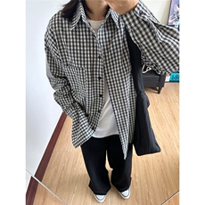 现货格子衬衫新款潮流日系情侣格子春秋衬衫休闲衫CS067-P40，男装衬衫，星座301C-5