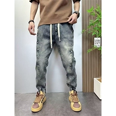 复古水洗牛仔裤男2025新款潮牌宽松束脚哈伦裤痞帅排扣休闲，男装牛仔裤，星座506