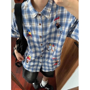 【有货】T07CC-特P40 格子刺绣短袖衬衫男女款情侣外套图片