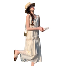 2025夏季法式气质显瘦无袖连衣裙减龄宽松重工贝壳亮片拼接背心裙，女装连衣裙，浙宝128A