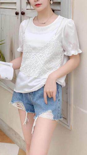 夏季新款珍珠吊带假两件，女装背心吊带，田间晨露