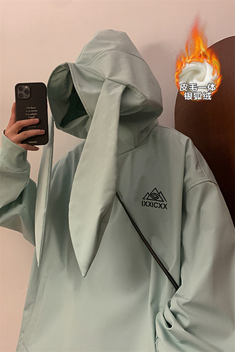冬季新款兔耳朵防风防水滑雪服男银狐绒大码保暖外套M38-P125,男装棉衣,电商A001-1