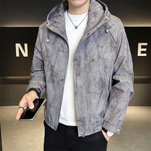 86817-P128-M-3XL店主风秋季新款男士连帽渲染特殊面料休闲夹克男图片