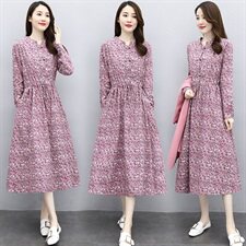 时尚优雅长袖碎花连衣裙修身显瘦气质女装XBL097，女装连衣裙，欣贝拉