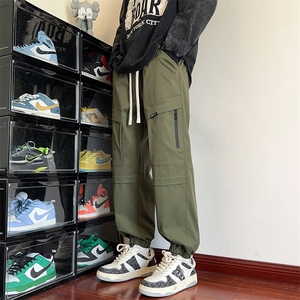 港风休闲裤冲锋裤伞兵裤宽松运动裤拖地裤束脚裤男KP833P50,秋冬米色雪纺连衣裙穿搭图片