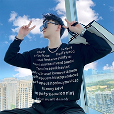 AW186/P78控108秋季社会小伙烫钻打底上衣百搭高级潮流卫衣男黑首，男装T恤，星座305B-1