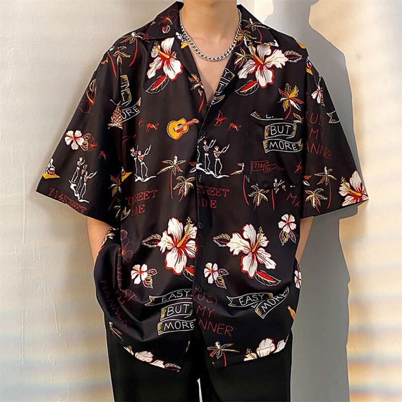 2025夏季印花衬衫时尚青春流行高街宽松型短袖潮流男CS1324-P35,男装T恤,电商A062