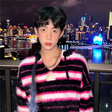 【有货】DMY9537-P60美式复古撞色条纹毛衣外套男潮高级感针织衫，男装针织衫/毛衣，星座603-2