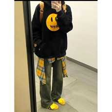高质量比伯drewHouse笑脸连帽卫衣宽松情侣时尚帽衫卫衣WC464，男装卫衣，星座1116A（原606A-3）