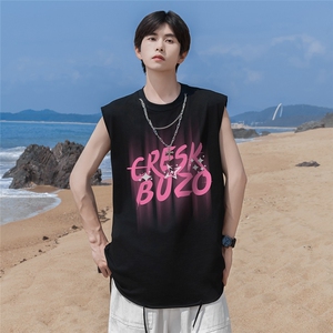 港风 24夏款字母印花坎肩圆领链条背心 DT65801 P35控48图片