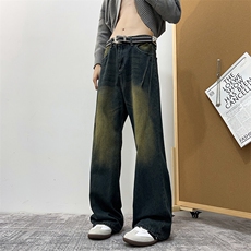 美式高街复古水洗牛仔裤男款直筒潮牌宽松休闲vibe裤子N9330-P45，男装牛仔裤，星座308B-1