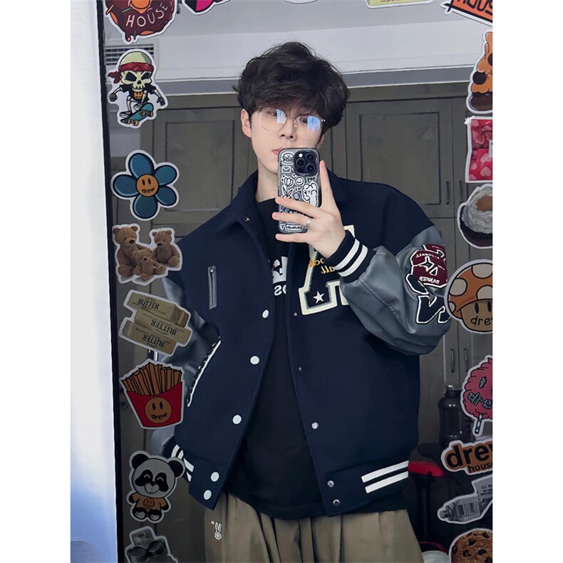 美式复古棒球服男女秋冬潮牌2024情侣夹克外套加棉款P88JK608,男装夹克,星座1116A（原606A-3）
