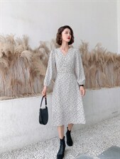 秋冬新款优雅修身中长款连衣裙女装，女装连衣裙，荷塘月色