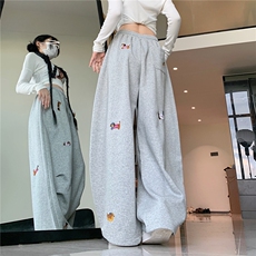 美式趣味腊肠狗刺绣弯刀卫裤女宽松慵懒风垂坠感阔腿休闲裤子，男装休闲裤，星座1210-1