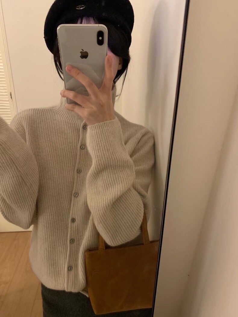 法式气质宽松高领针织开衫女秋冬显瘦系扣毛衣外套羊毛衫,女装羊毛衫,圣旺供货