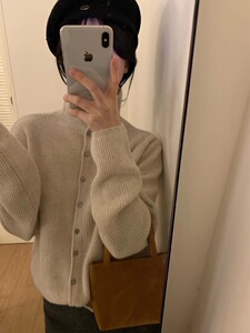 法式气质宽松高领针织开衫女秋冬显瘦系扣毛衣外套羊毛衫图片