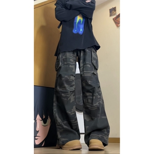 美式复古vibe迷彩多口袋工装牛仔裤直筒宽松阔腿坠感裤潮FK01 P55图片