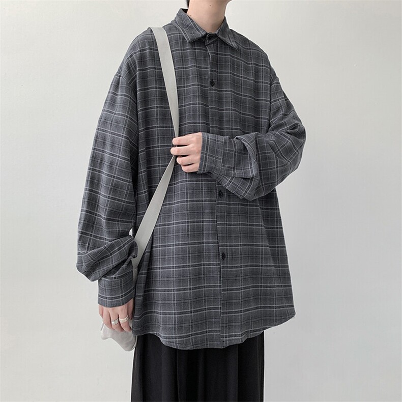 宽松灰色格子衬衫男KD628-P30,男装衬衫,电商D312-1