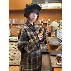 复古格子衬衫男春季新款美式长袖上衣cleanfit薄外套LJ8211-P35，男装衬衫，星座1008