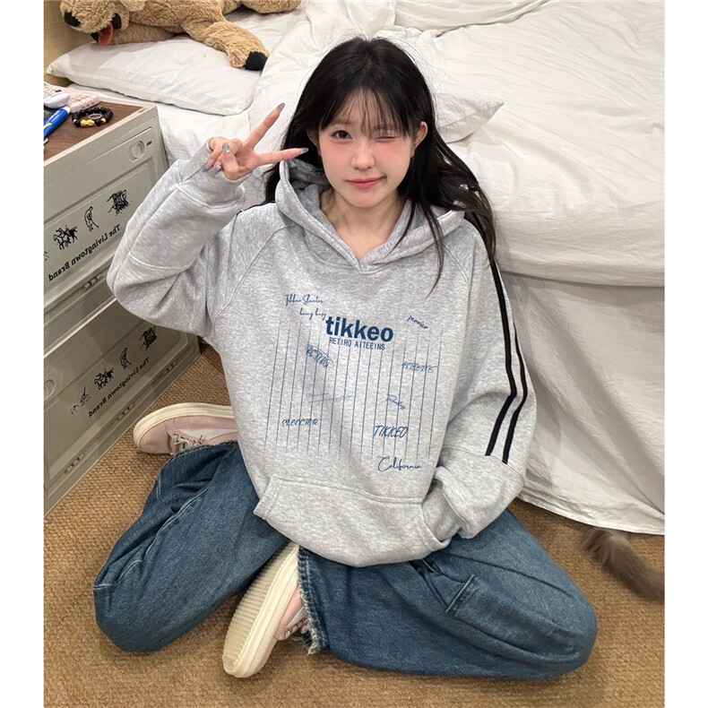 美式连帽卫衣复古慵懒新款印花小众外套上衣D328-ZY011-P65,女装卫衣/绒衫,电商D328