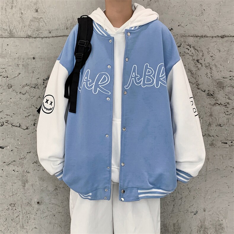 Y9906P30基地港风秋季拼接休闲宽松字母棒球领开衫学生卫衣潮,男装夹克,电商A026-1